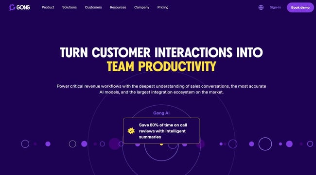 Screenshot of Gong website